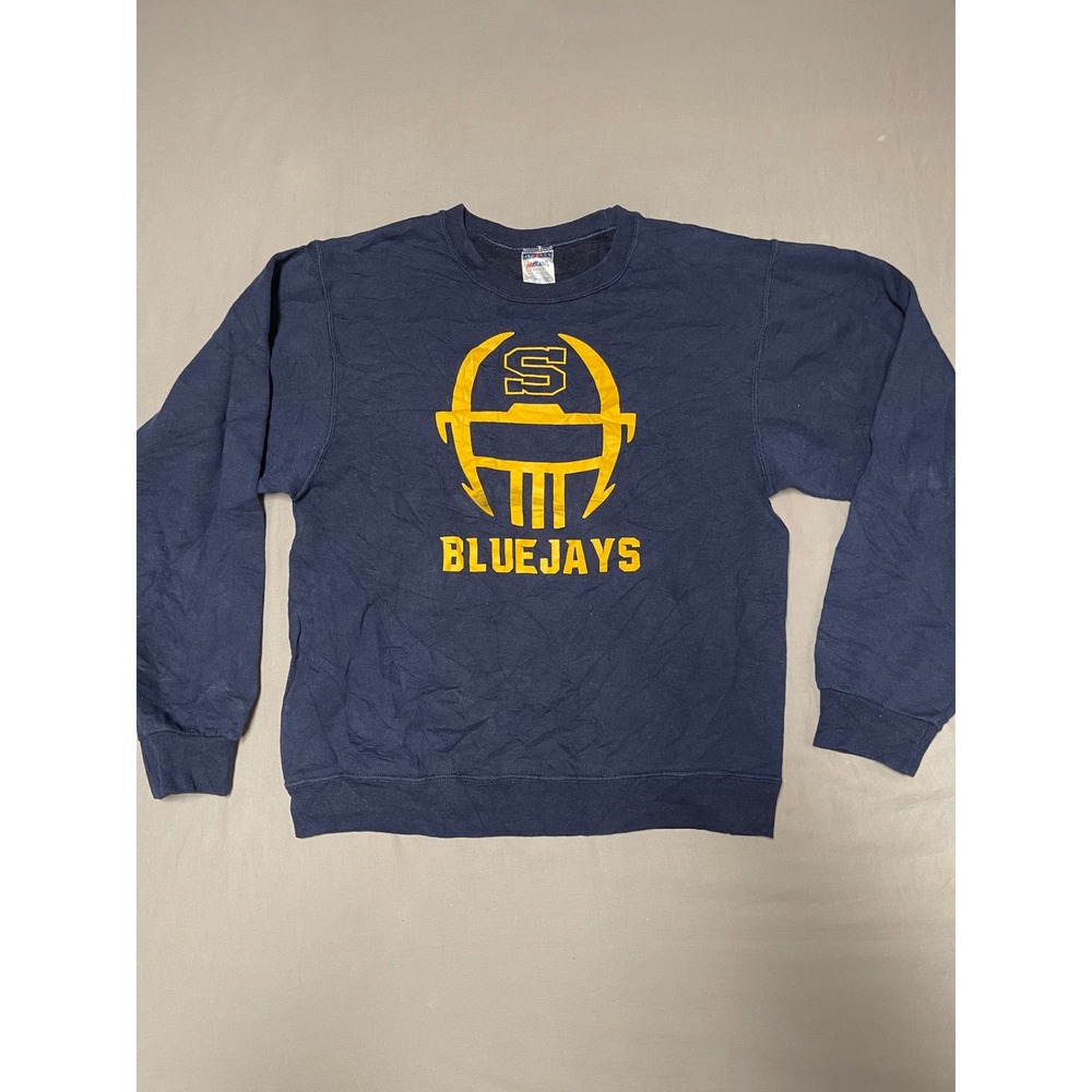 Jerzees NuBlend Bluejays Football Sweatshirt Navy Blue Yellow Graphic Mens Small